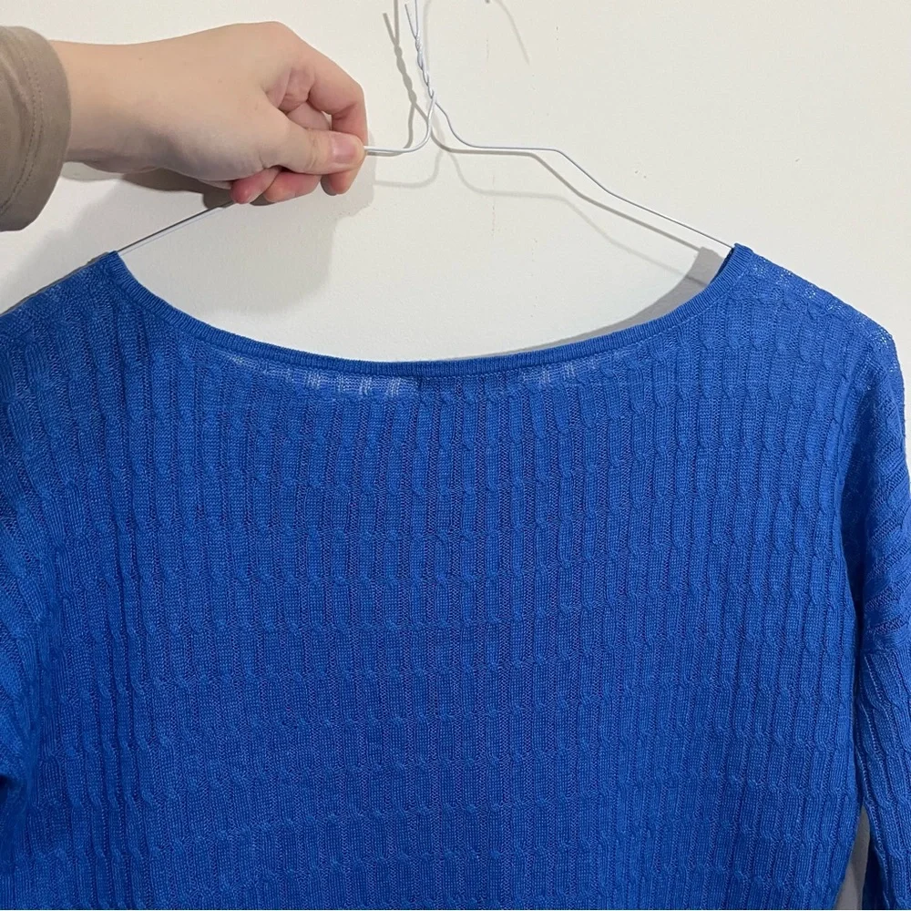 J. Crew 100% Linen Cable Open Knit Sweater XXS Royal Blue Lightweight Preppy